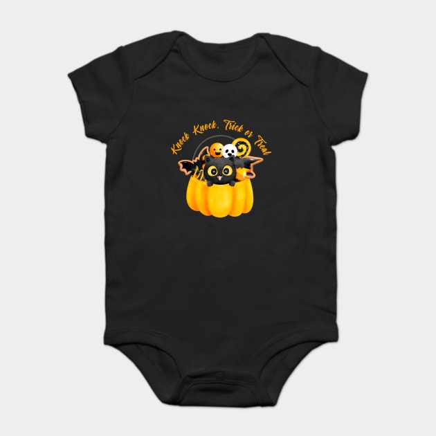 knock knock, trick or treat Baby Bodysuit by Prinyos